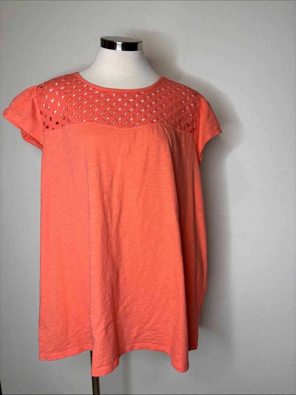 St. John's Bay Coral Eyelet Yoke Short Sleeve Blouse
